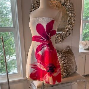 Floral Strapless Dress in Pink and White